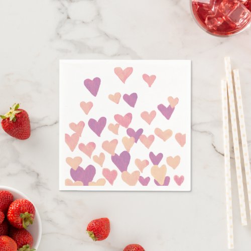 Valentines Day Watercolor Hearts  pastel pink Paper Napkins