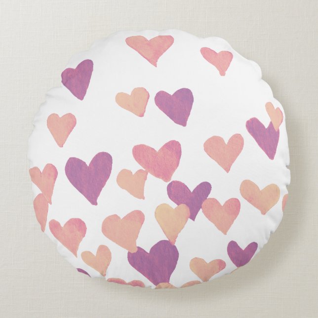Valentine’s Day Watercolor Hearts – pastel pink Round Pillow (Front)