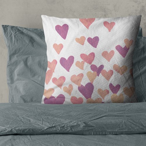Valentines Day Watercolor Hearts  pastel pink Throw Pillow