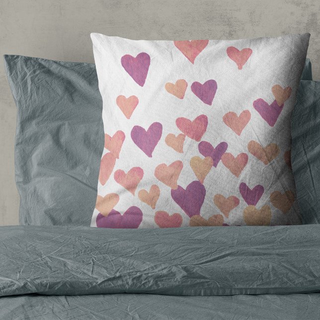 Valentine’s Day Watercolor Hearts – pastel pink Throw Pillow (Creator Uploaded)
