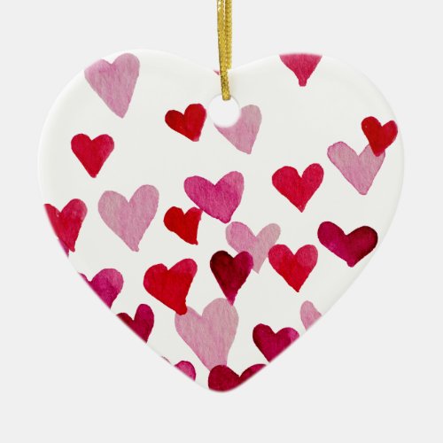 Valentines Day Watercolor Hearts  pink Ceramic Ornament