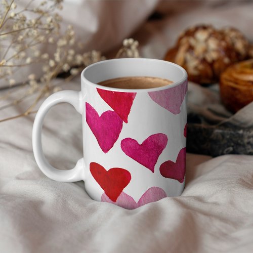 Valentines Day Watercolor Hearts  pink Coffee Mug