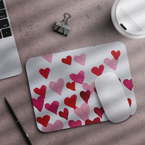 Valentines Day Watercolor Hearts  pink Mouse Pad