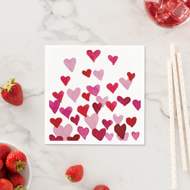 Valentine’s Day Watercolor Hearts – pink Napkins (Insitu)