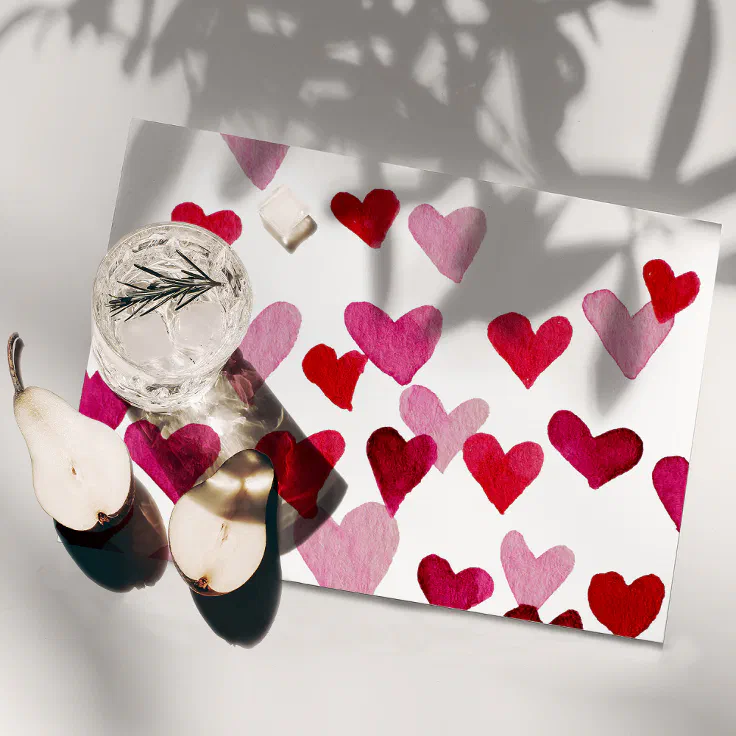 Valentine’s Day Watercolor Hearts pink Placemat Zazzle