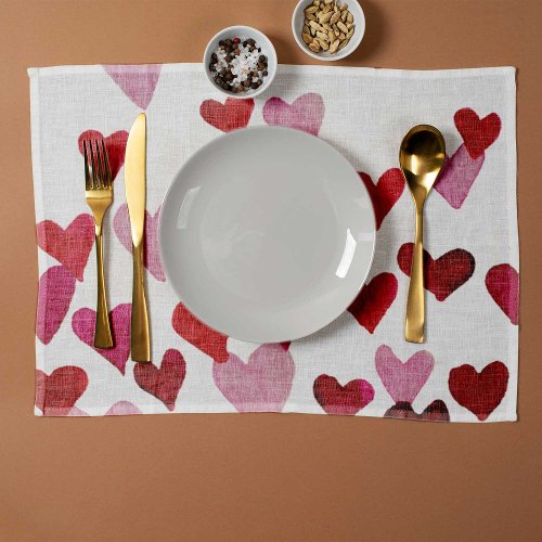 Valentineâs Day Watercolor Hearts â pink Placemat