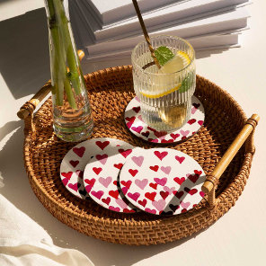Valentine’s Day Watercolor Hearts – pink Round Paper Coaster