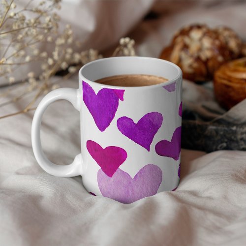 Valentines Day Watercolor Hearts  purple Coffee Mug