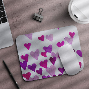 Valentine’s Day Watercolor Hearts – purple Mouse Pad