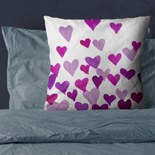 Valentine’s Day Watercolor Hearts – purple Throw Pillow