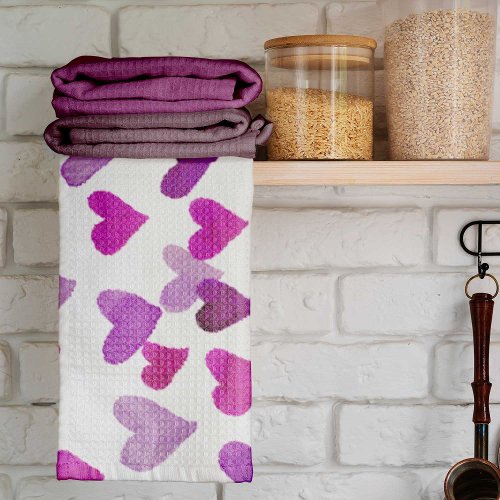 Valentines Day Watercolor Hearts  purple Towel