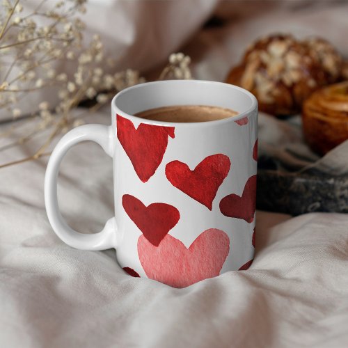 Valentines Day Watercolor Hearts  red Coffee Mug