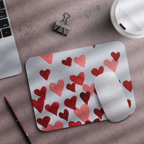Valentines Day Watercolor Hearts  red Mouse Pad