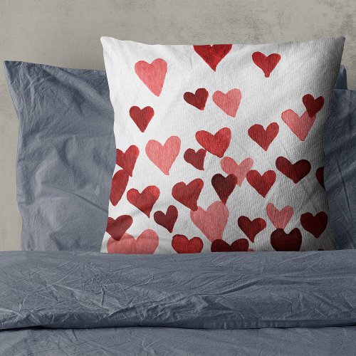 Valentines Day Watercolor Hearts  red Throw Pillow