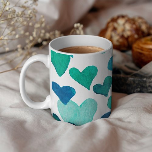 Valentines Day Watercolor Hearts  turquoise Coffee Mug
