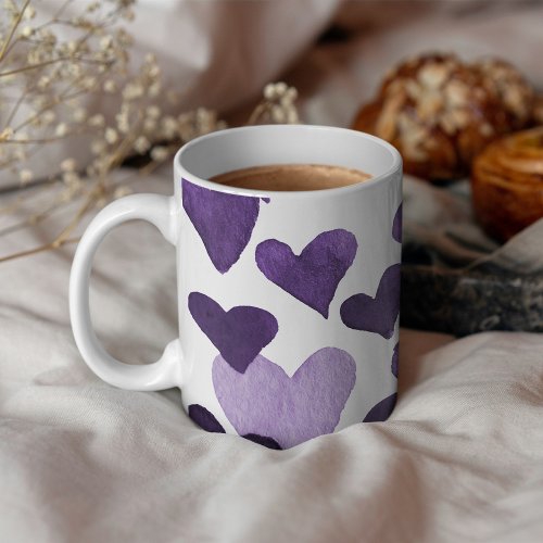 Valentines Day Watercolor Hearts  ultra violet Coffee Mug