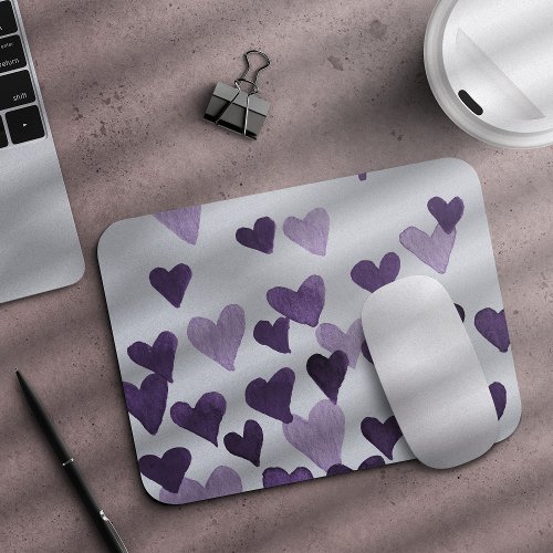 Valentines Day Watercolor Hearts  ultra violet Mouse Pad