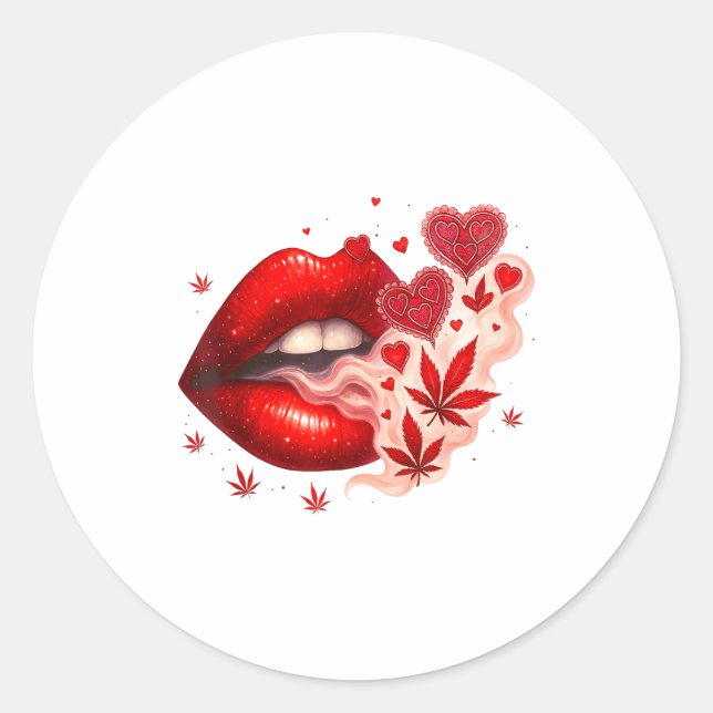 Valentine’s Day Weed Lover Stoner Babe  Classic Round Sticker (Front)