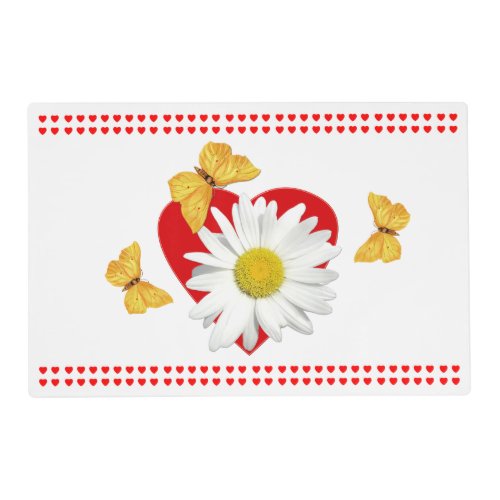 Valentines Day White Daisy Heart Placemat