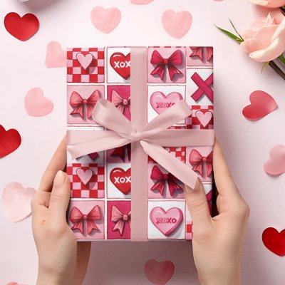 Valentine’s Day Wrapping Paper Pink &amp; Red Elements