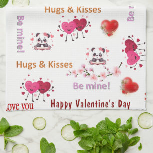 Valentine' s Kitchen Hand Towel Cat Red Heart