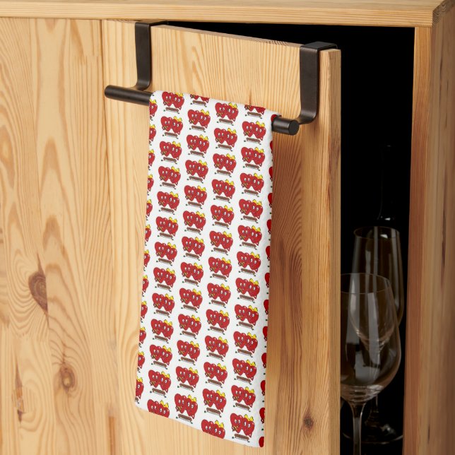 Valentine' s Kitchen Hand Towel Couple Red Hearts (Thirds Fold)