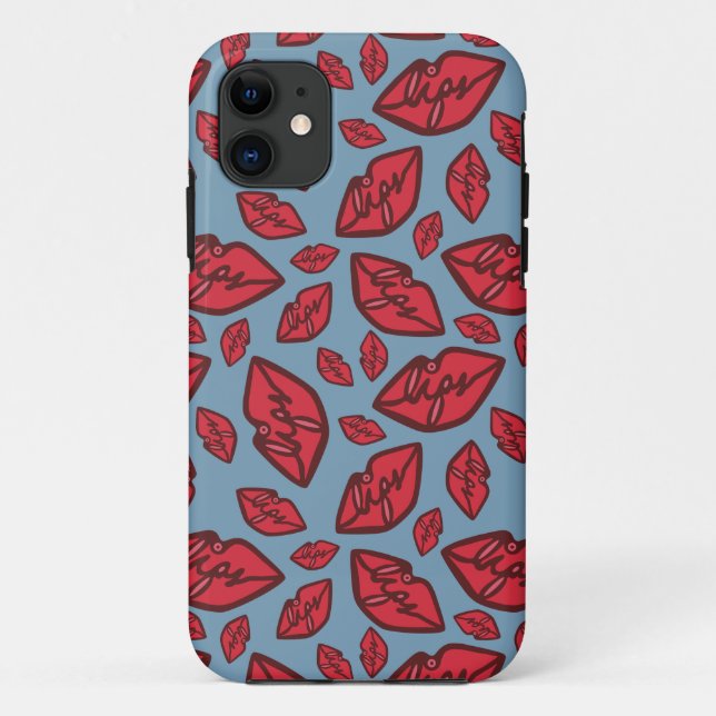 Valentine’s Lips Blue and Red Pattern Case-Mate iPhone Case (Back)
