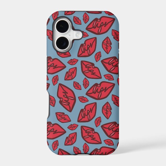 Valentine’s Lips Blue and Red Pattern Iphone Case (Back)