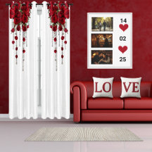 Valentine’s Red Heart Curtains – Romantic Window D