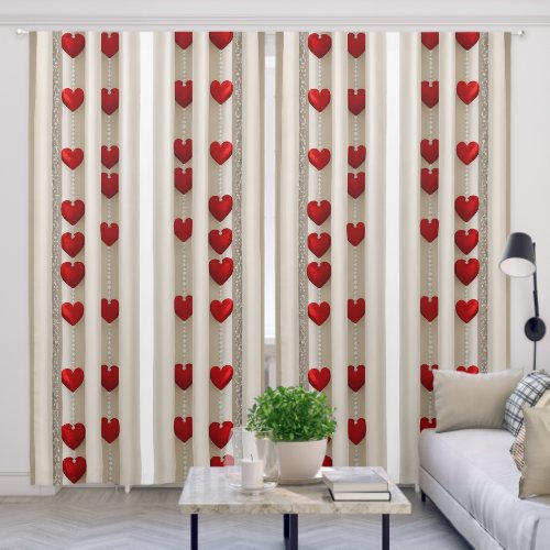 Valentine’s Red Heart Curtains – Romantic Window D