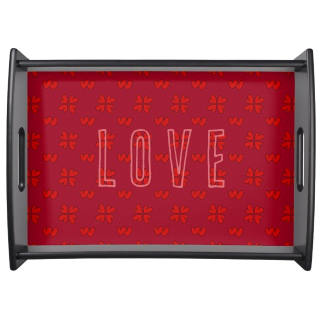 Valentine’s Red Hearts On Red Love 2 Serving Tray (Front)