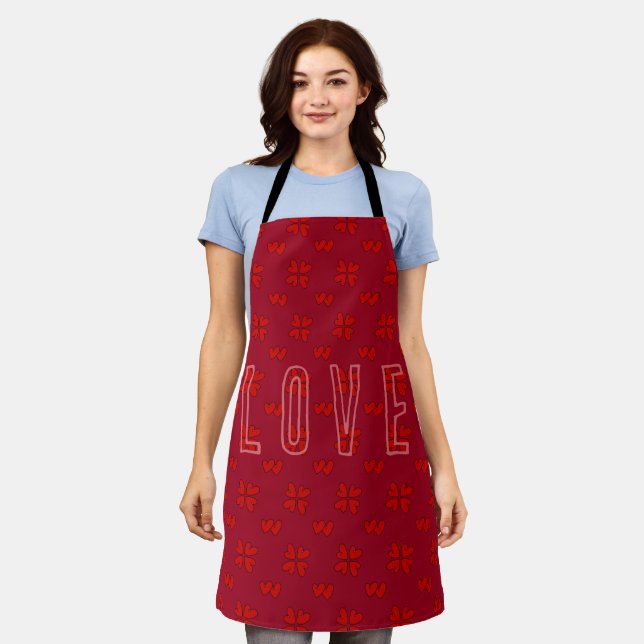Valentine’s Red Hearts On Red Love  Apron (Worn)