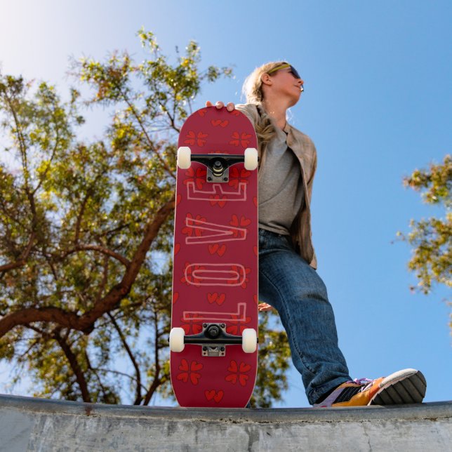 Valentine’s Red Hearts On Red Love  Skateboard (Outdoor 1)