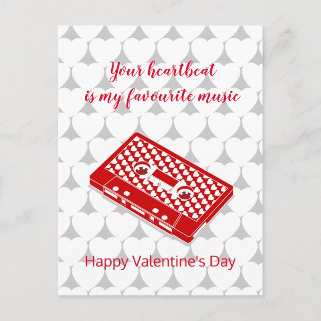 Valentine’s red retro audiotape postcard (Front)