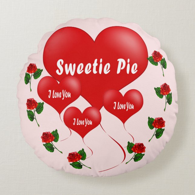 Valentine’s Round Pillow with Red Hearts & Roses (Front)