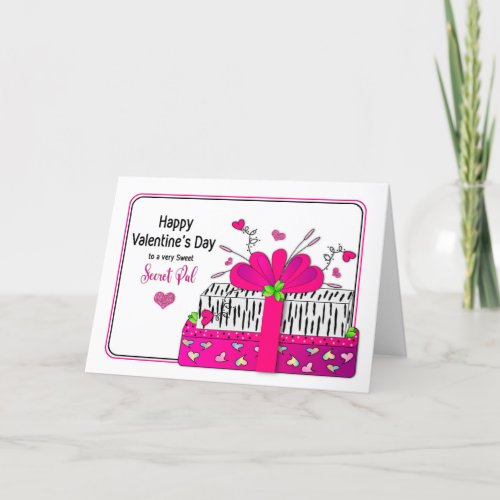 Valentine Secret Pal Gifts in Pinks Zebra Print Holiday Card