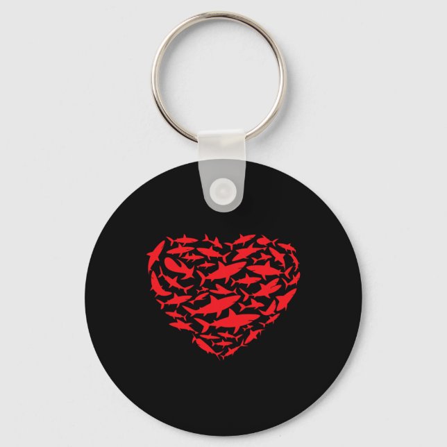 Valentine Sharks Heart Sea Animal Lover Ocean Wild Keychain (Front)