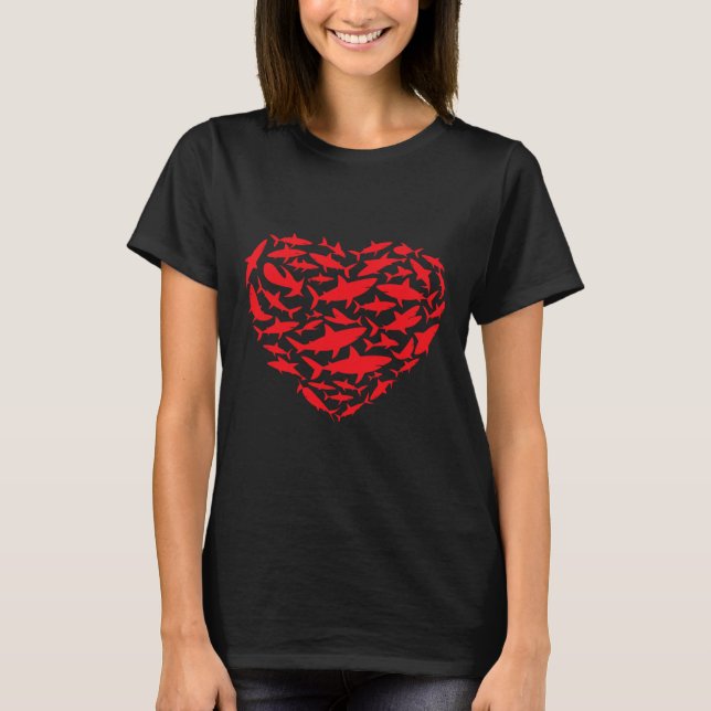 Valentine Sharks Heart Sea Animal Lover Ocean Wild T-Shirt (Front)