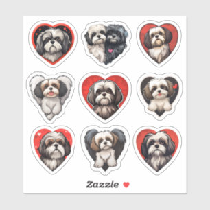 Valentine Shih Tzu Dog set of 9 stickers