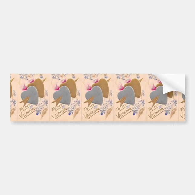 Valentine Silver and Gold Hearts Antique Postcard Bumper Sticker (Front)