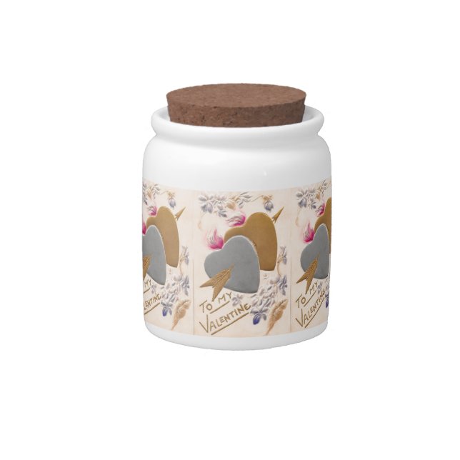 Valentine Silver and Gold Hearts Antique Postcard Candy Jar (Front)