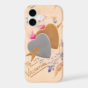 Valentine Silver and Gold Hearts Antique Postcard iPhone 17 Case