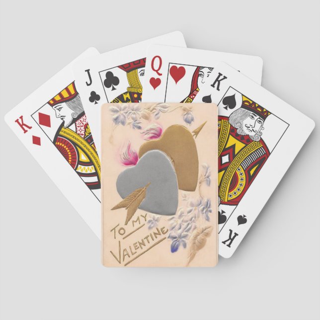 Valentine Silver and Gold Hearts Antique Postcard Poker Cards (Back)