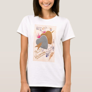 Valentine Silver and Gold Hearts Antique Postcard T-Shirt