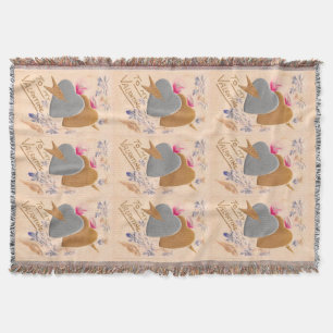 Valentine Silver and Gold Hearts Antique Postcard Throw Blanket