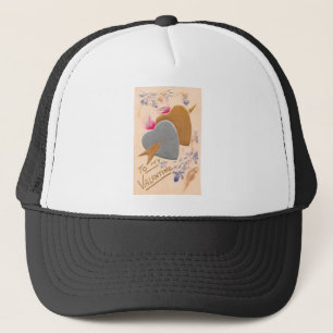 Valentine Silver and Gold Hearts Antique Postcard Trucker Hat