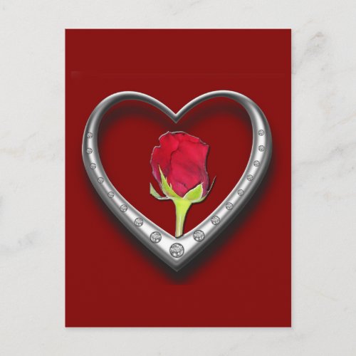 Valentine Silver Charm Frame Heart _ Red Rose Card