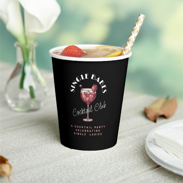 Valentine Single Babes Black Cocktail Girls Night Paper Cups (Insitu)