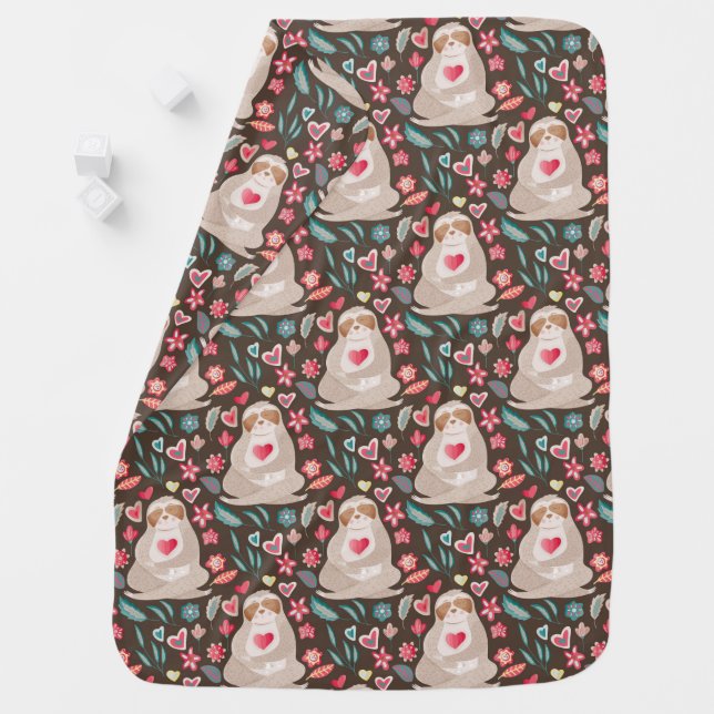 Valentine Sloth Pattern Baby Blanket (In Situ)
