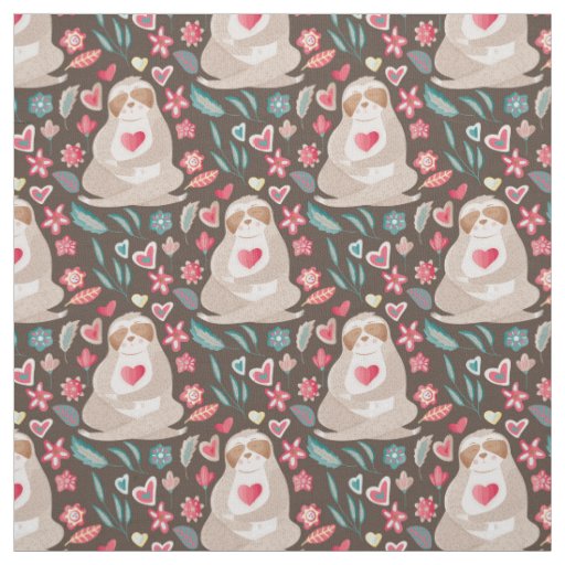 Valentine Sloth Pattern Fabric